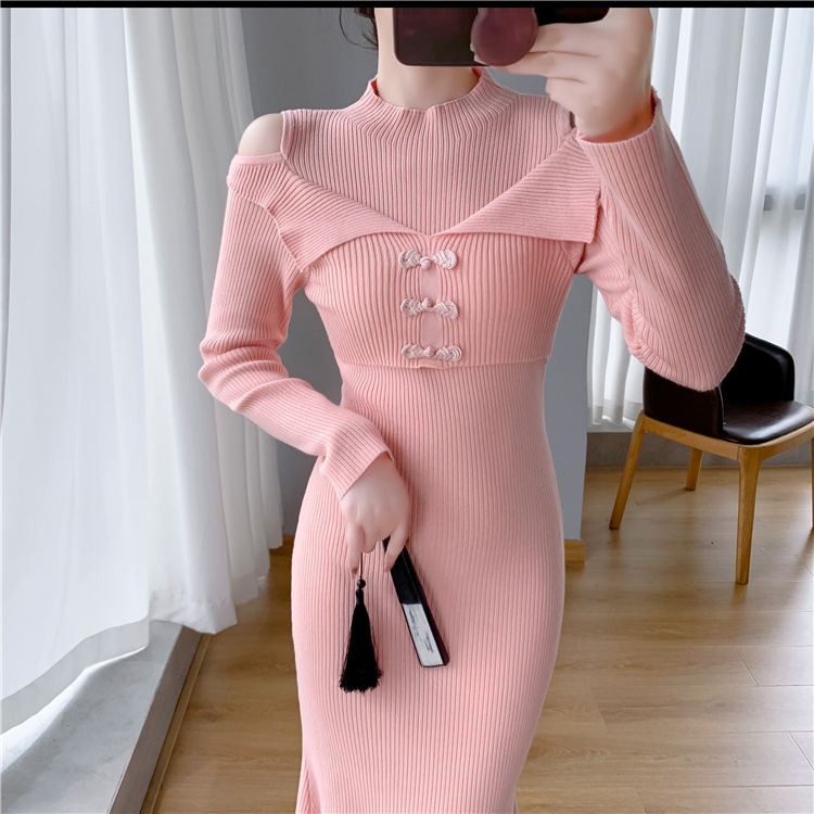 Bottoming slim cheongsam Chinese style knitted dress