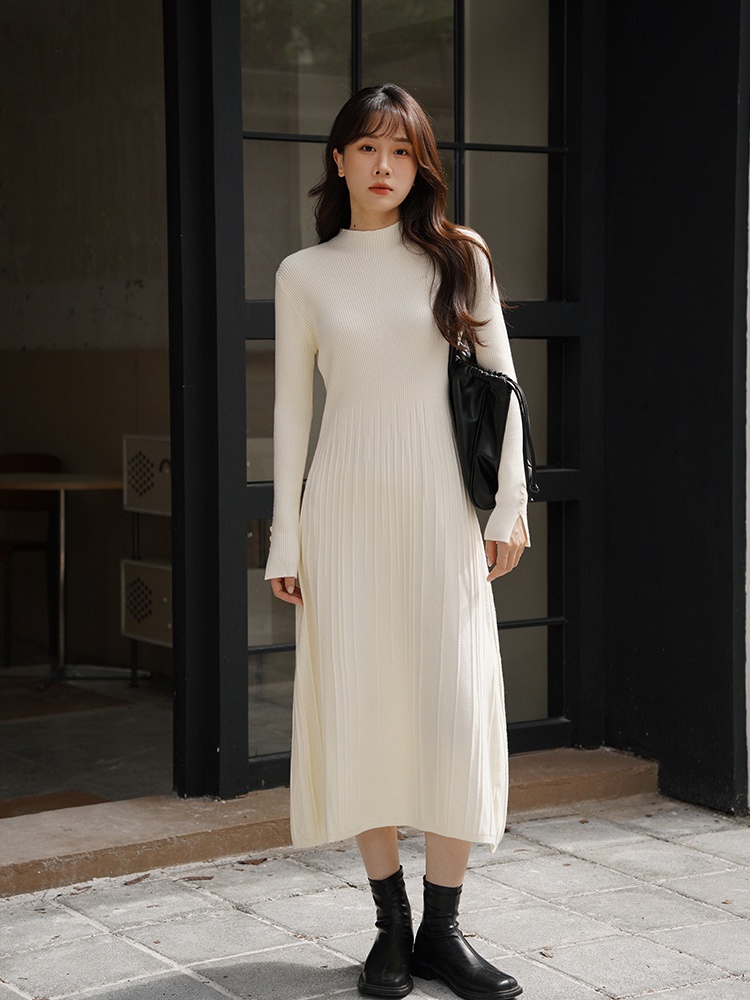 Bottoming long dress half high collar dress for women