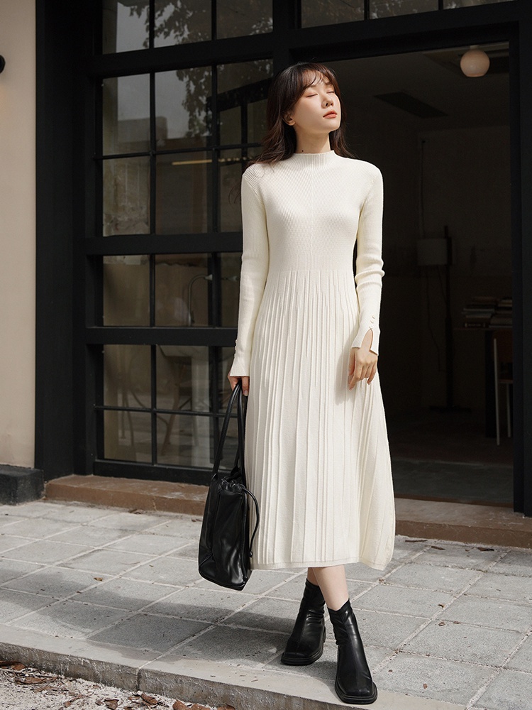 Bottoming long dress half high collar dress for women