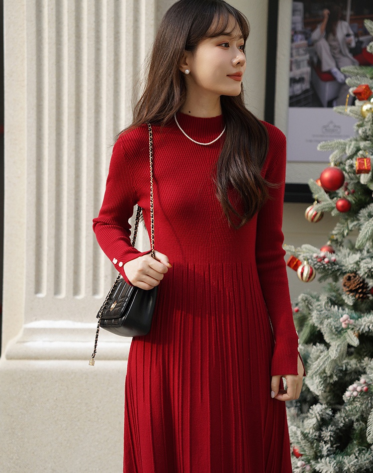 Bottoming long dress half high collar dress for women