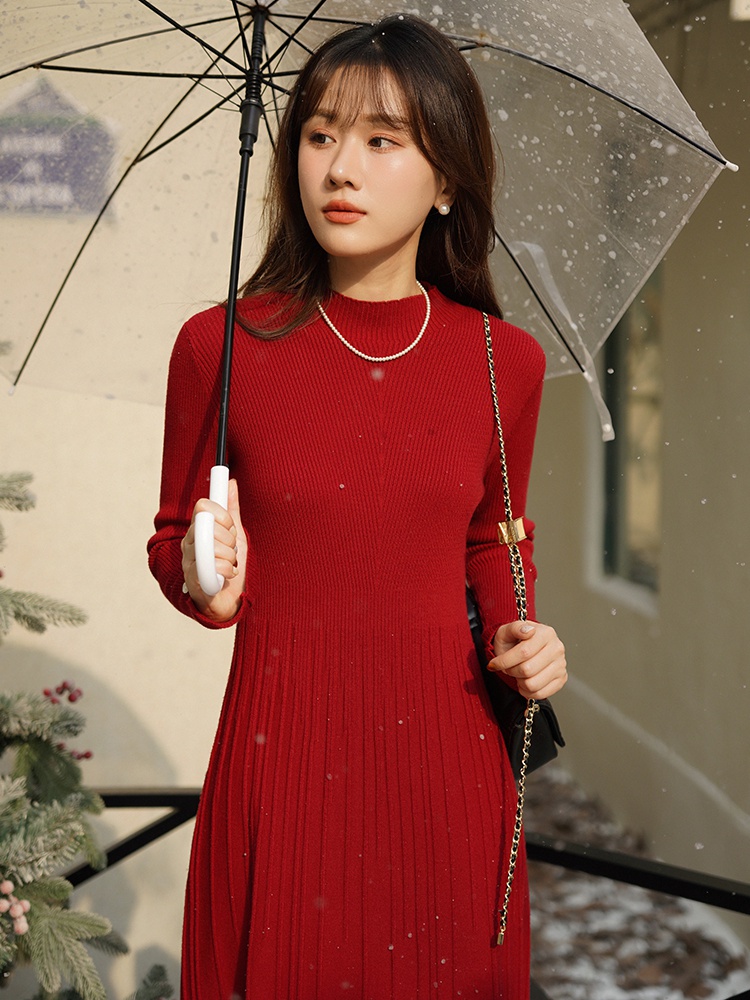 Bottoming long dress half high collar dress for women