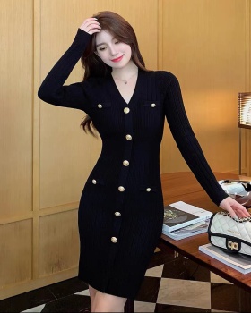 Package hip bottoming knitted dress for women