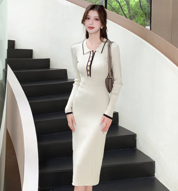 Elasticity package hip Korean style slim retro dress