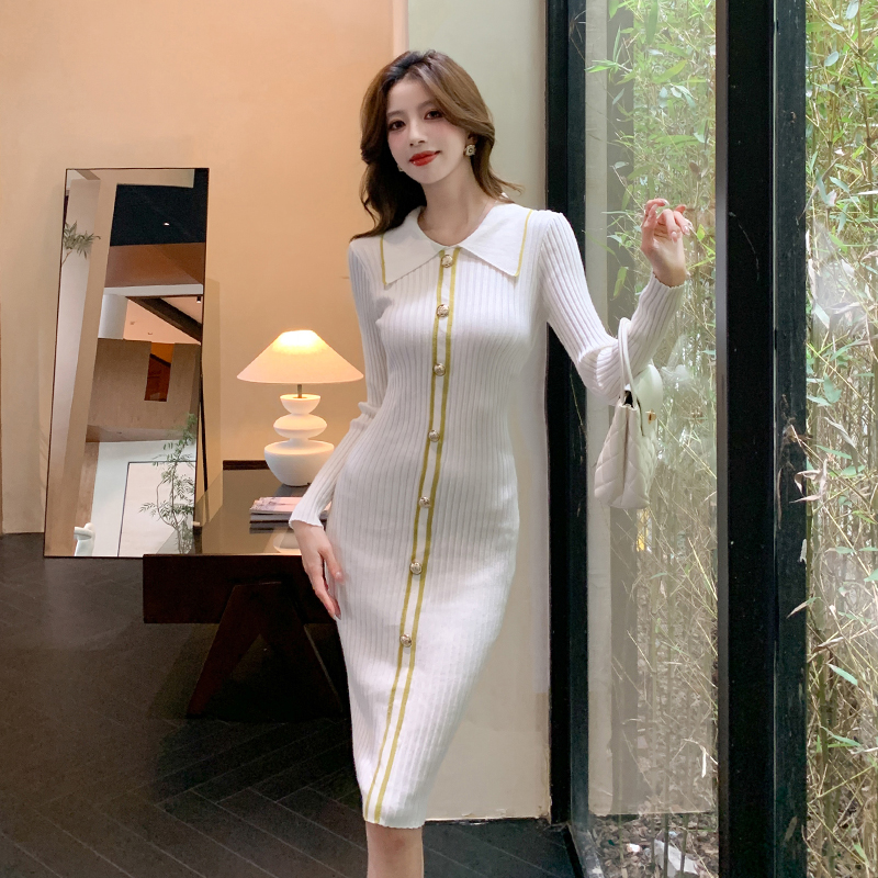 Knitted package hip elegant slim long dress for women