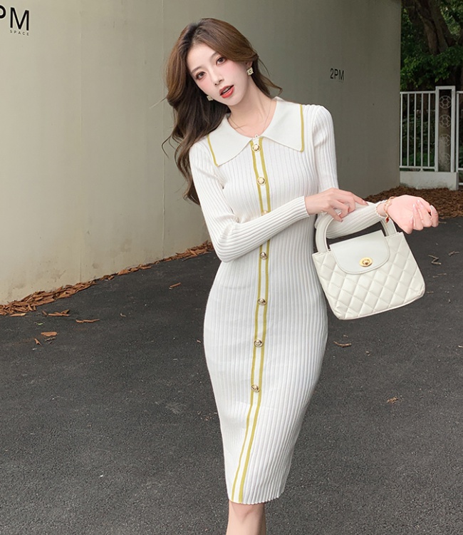 Knitted package hip elegant slim long dress for women