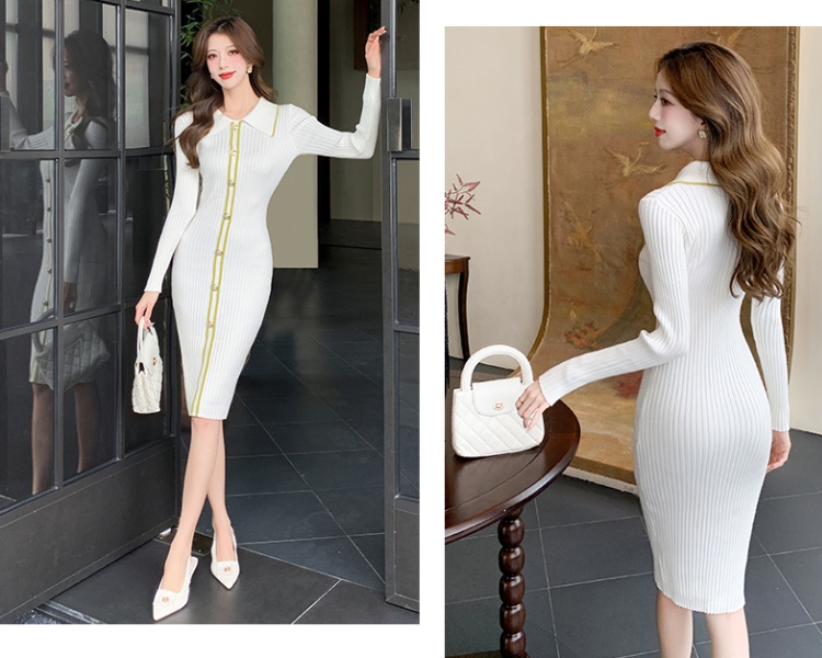 Knitted package hip elegant slim long dress for women