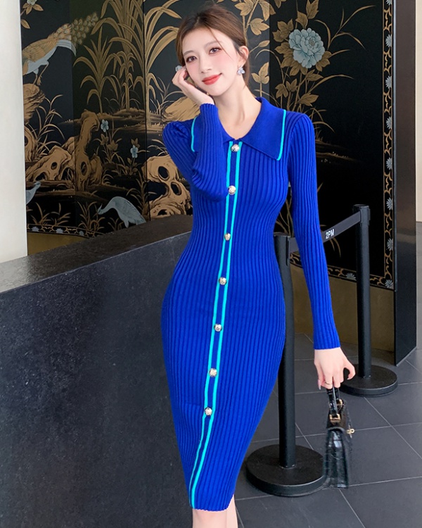 Knitted package hip elegant slim long dress for women