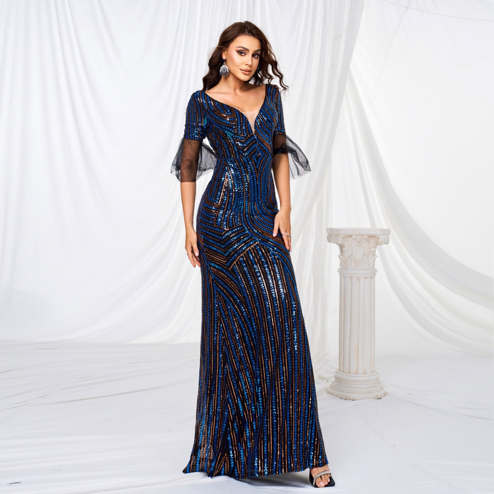 Long mermaid dress V-neck banquet evening dress for women