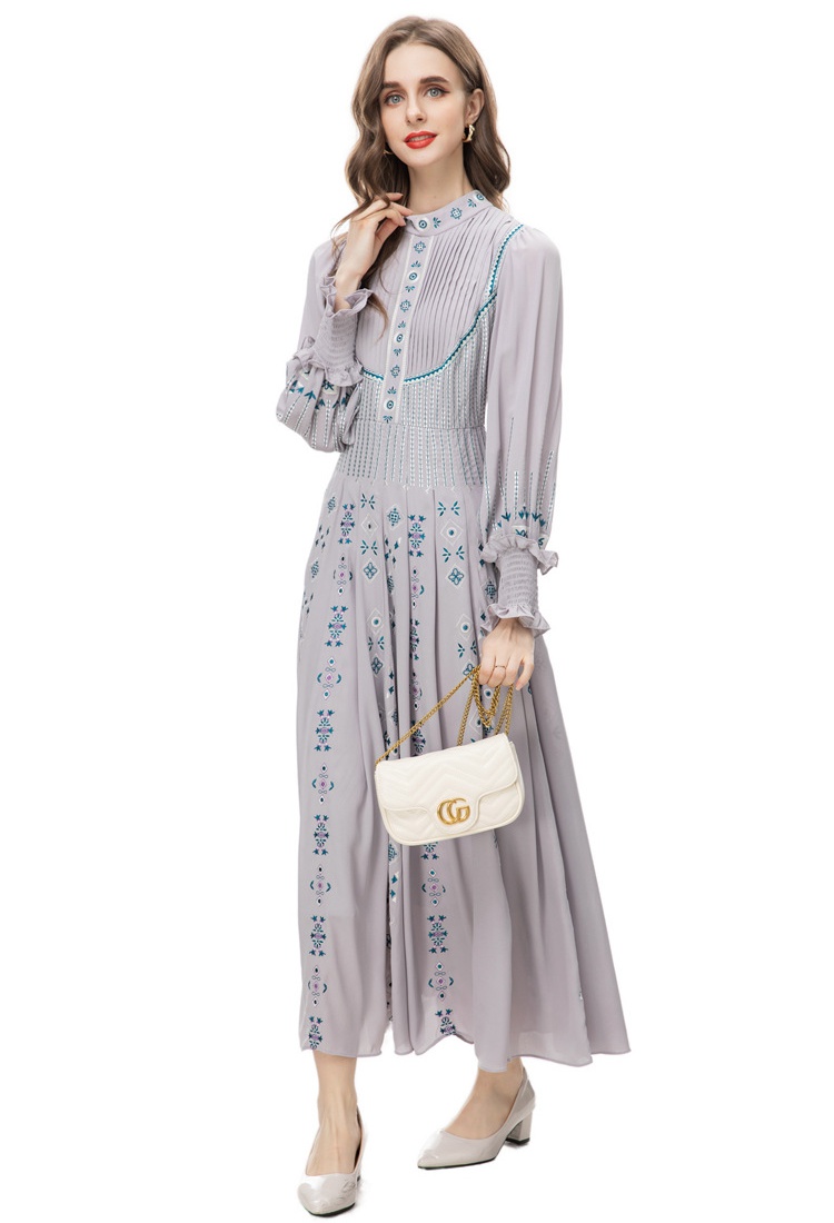 Retro temperament lady spring tender printing dress for women