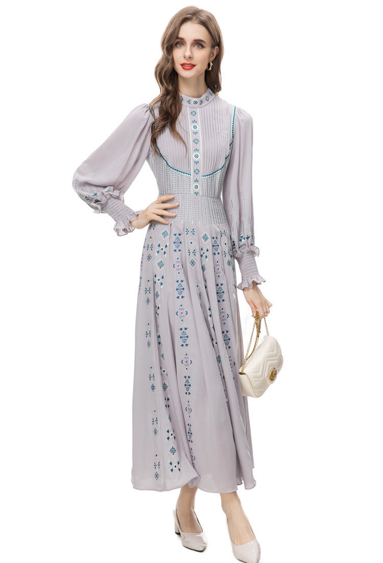 Retro temperament lady spring tender printing dress for women