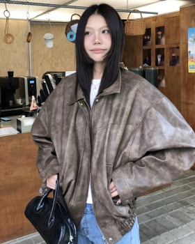 Retro American style leather coat loose jacket