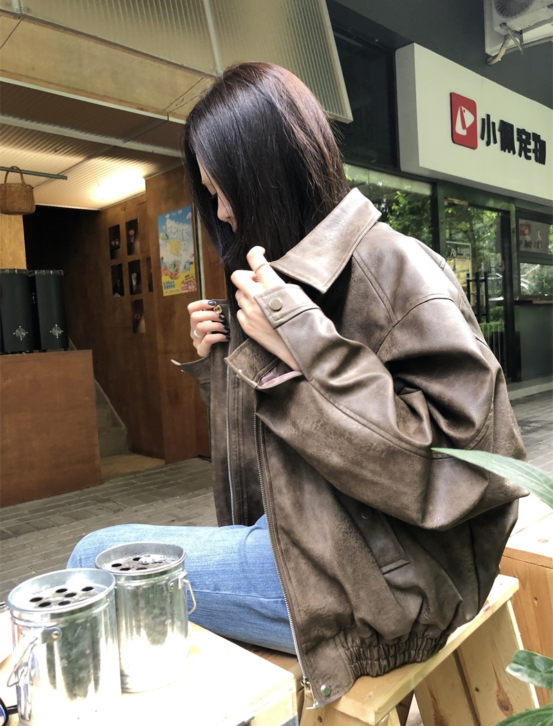 Retro American style leather coat loose jacket