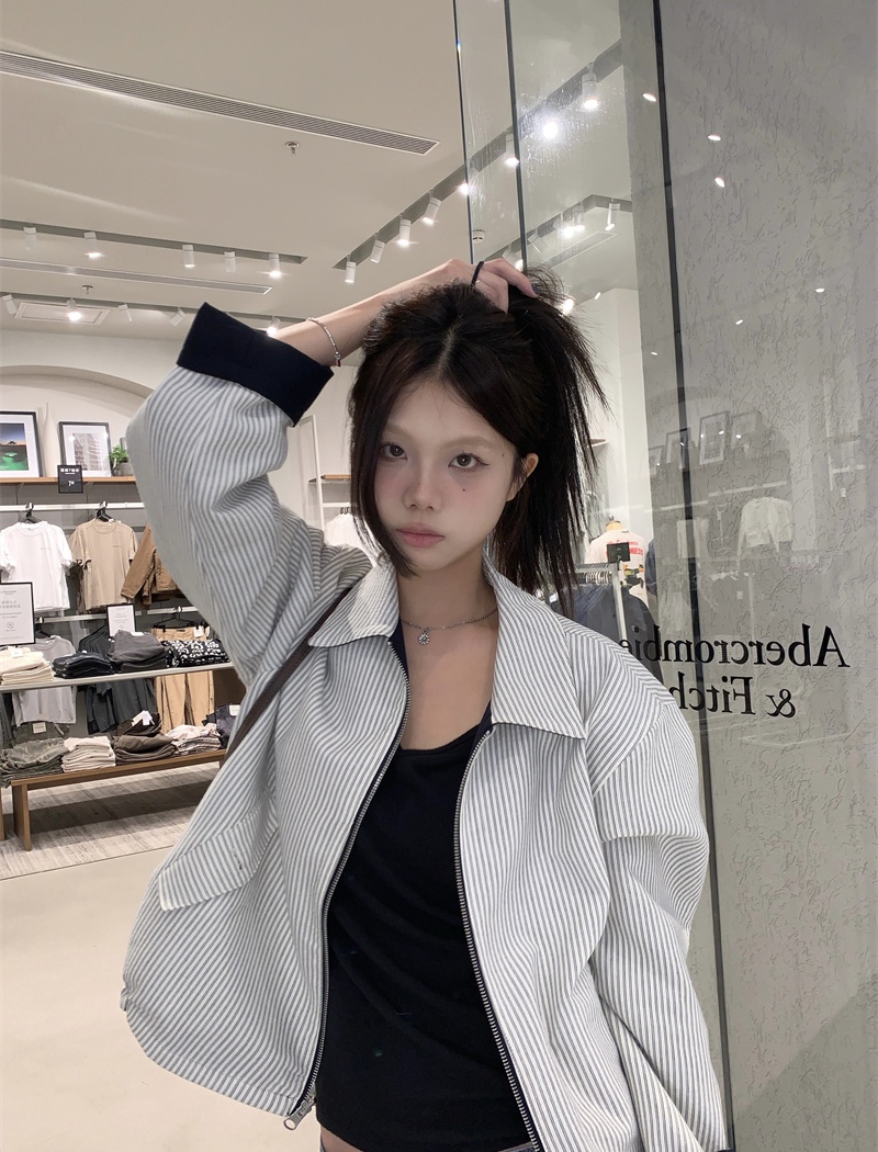 Autumn lapel zip cardigan retro wear jacket for women