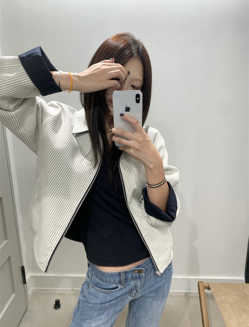 Autumn lapel zip cardigan retro wear jacket for women