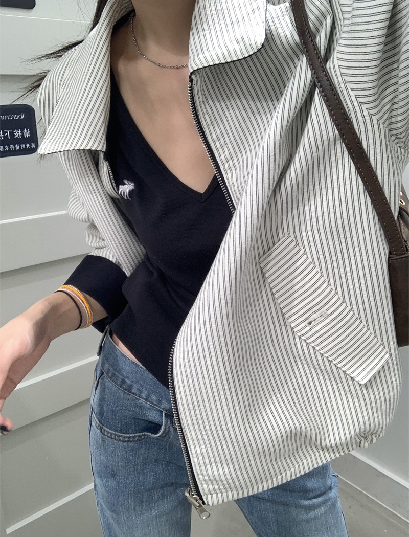 Autumn lapel zip cardigan retro wear jacket for women