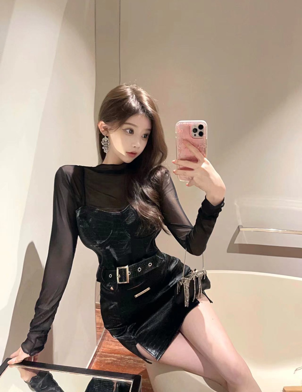 Sexy temperament skirt sling package hip vest 3pcs set