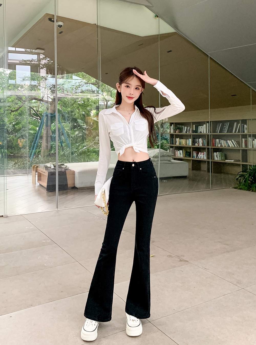 Micro speaker mopping long pants slim autumn jeans for women