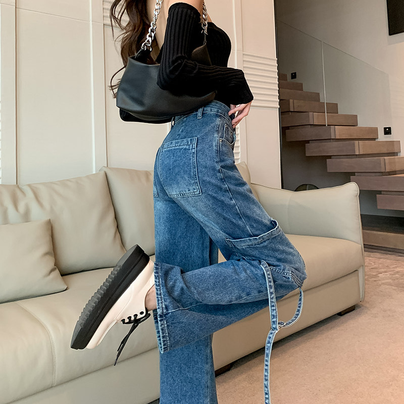 Autumn mopping jeans straight high waist pants for women