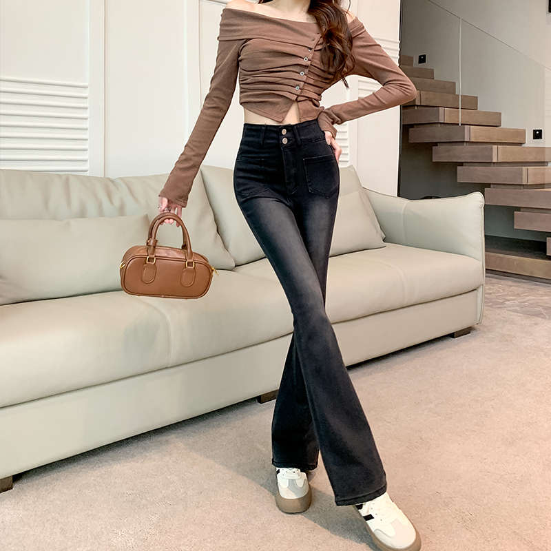 Mopping autumn speaker high waist washed jeans for women