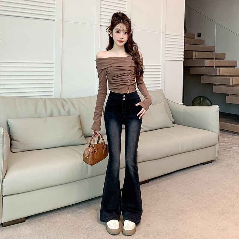 Mopping autumn speaker high waist washed jeans for women