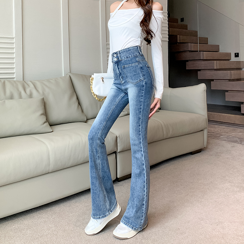 Mopping autumn speaker high waist washed jeans for women