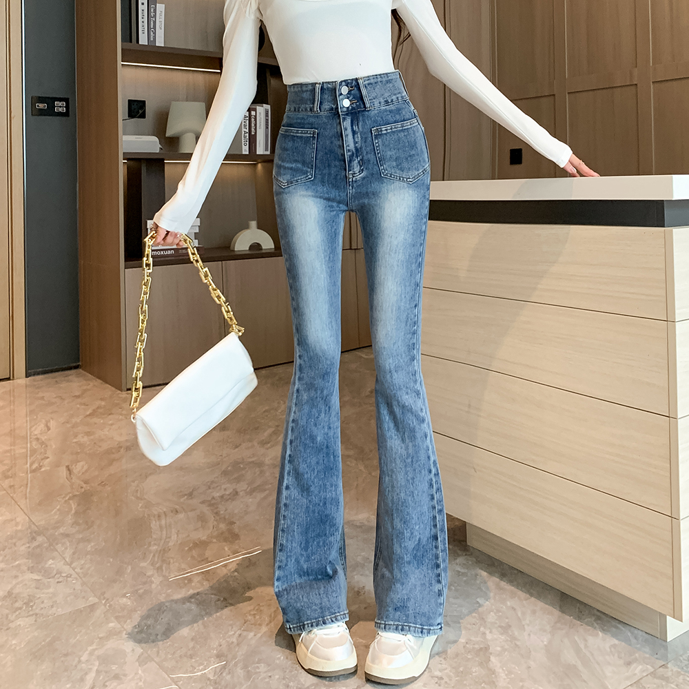 Mopping autumn speaker high waist washed jeans for women