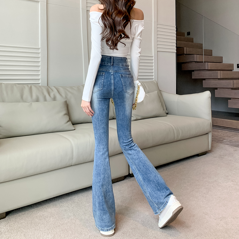 Mopping autumn speaker high waist washed jeans for women