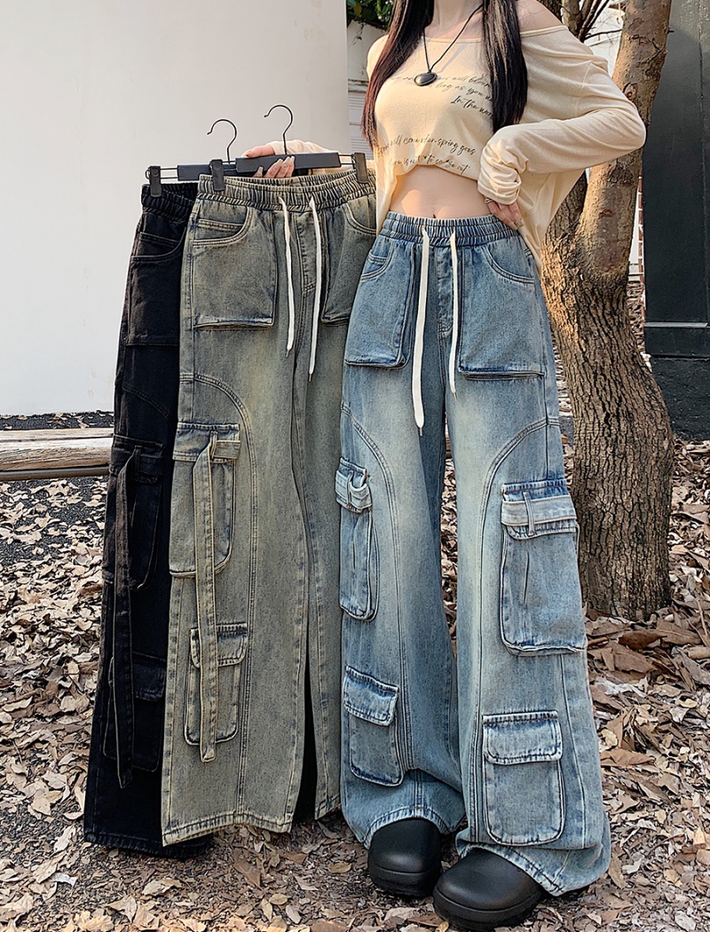 Washed autumn long pants loose retro work pants for women