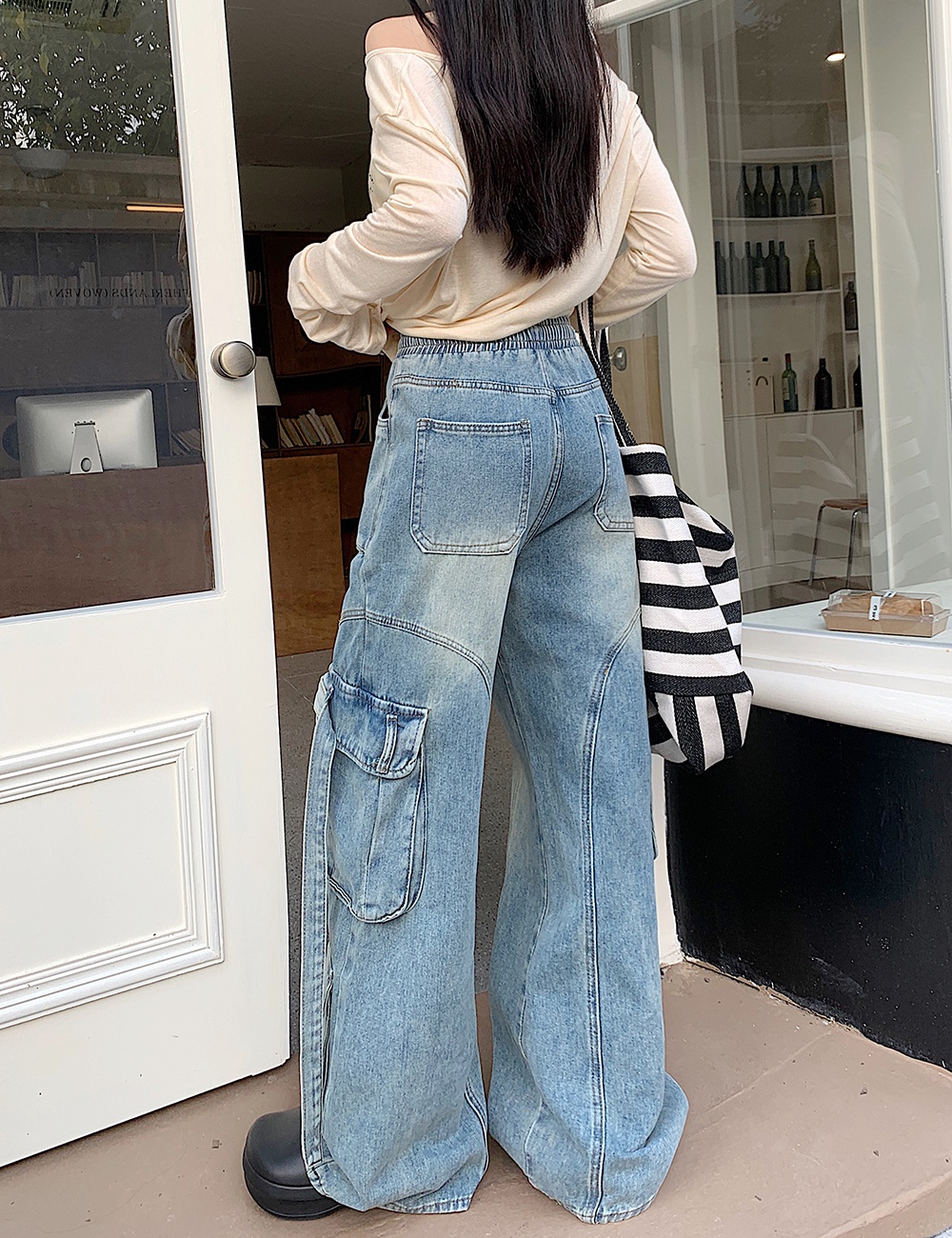 Washed autumn long pants loose retro work pants for women