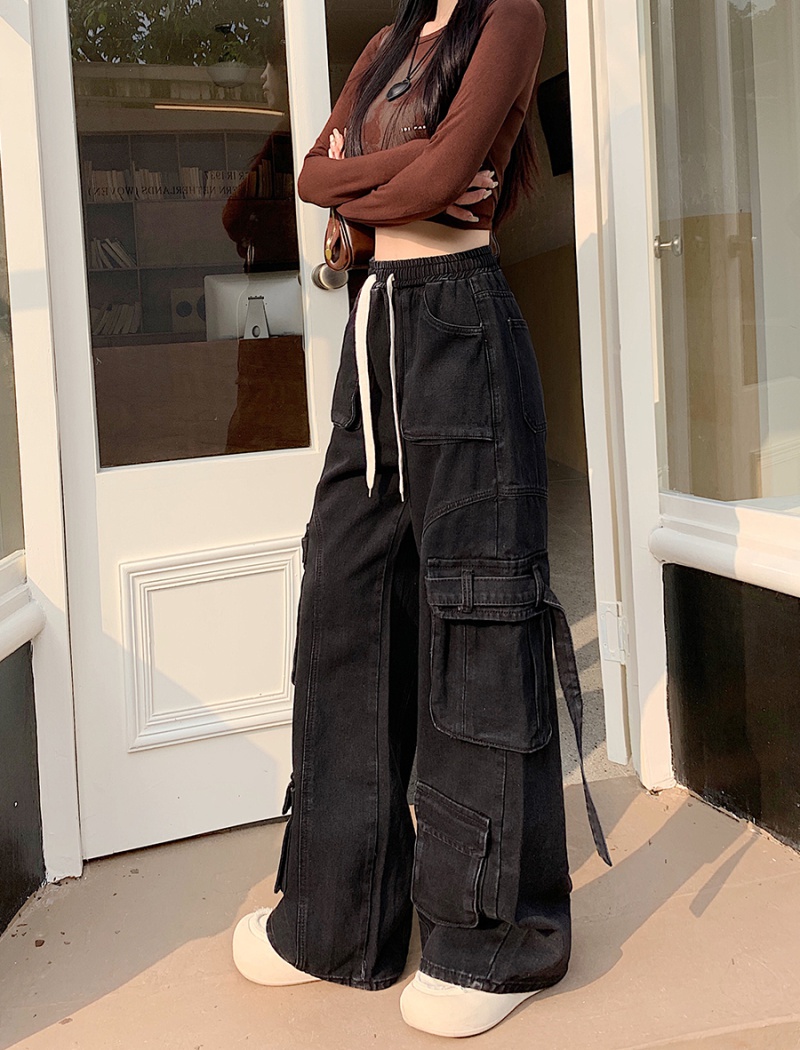 Washed autumn long pants loose retro work pants for women