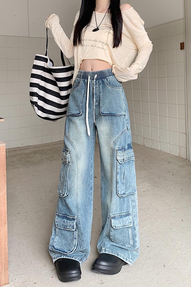 Washed autumn long pants loose retro work pants for women