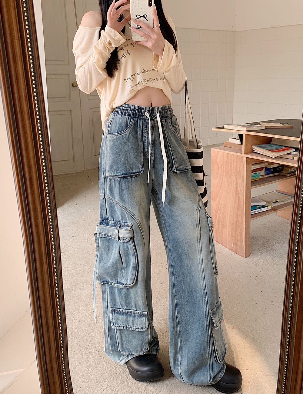 Washed autumn long pants loose retro work pants for women