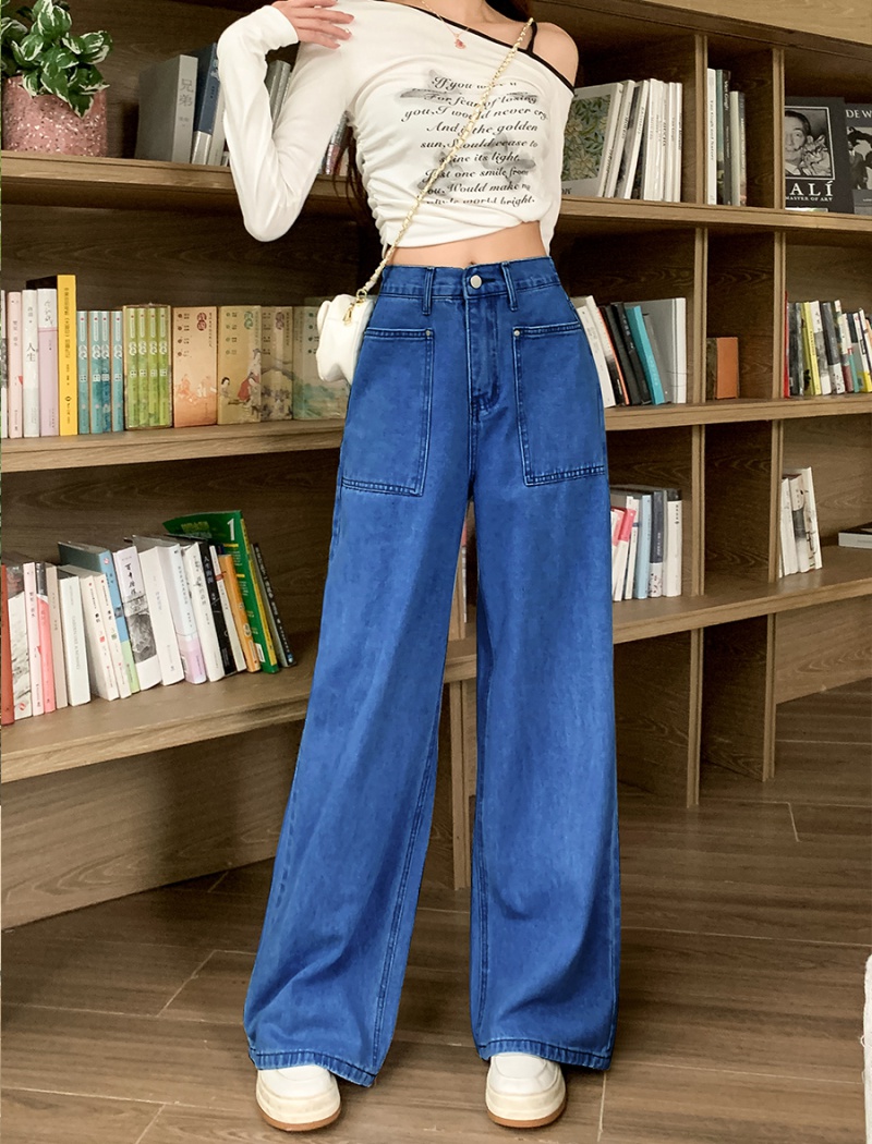 Straight high waist wide leg pants loose retro jeans for women