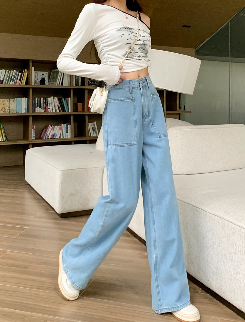 Straight high waist wide leg pants loose retro jeans for women