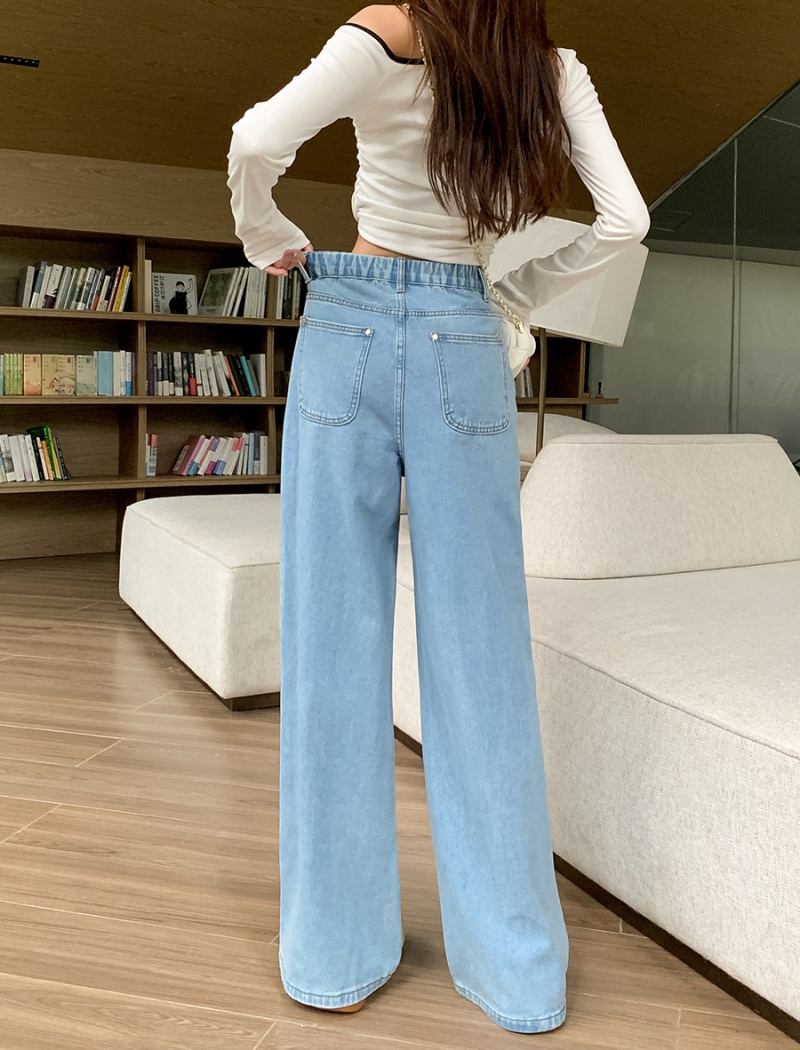 Straight high waist wide leg pants loose retro jeans for women