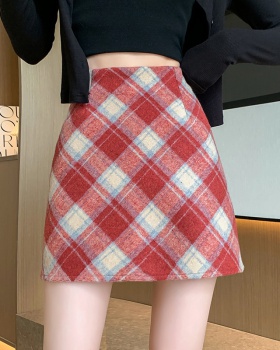 A-line winter all-match short skirt plaid high waist skirt