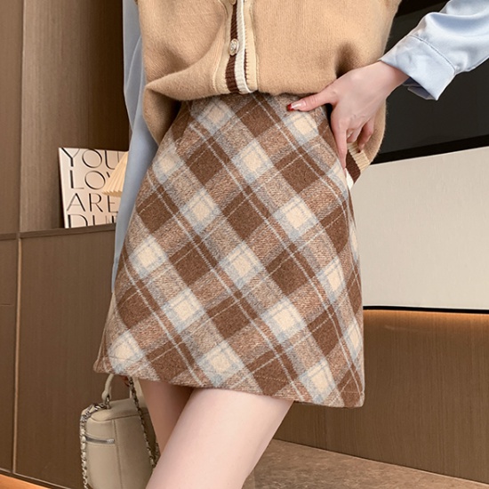 A-line winter all-match short skirt plaid high waist skirt