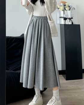 Slim lazy black skirt high waist loose A-line long skirt