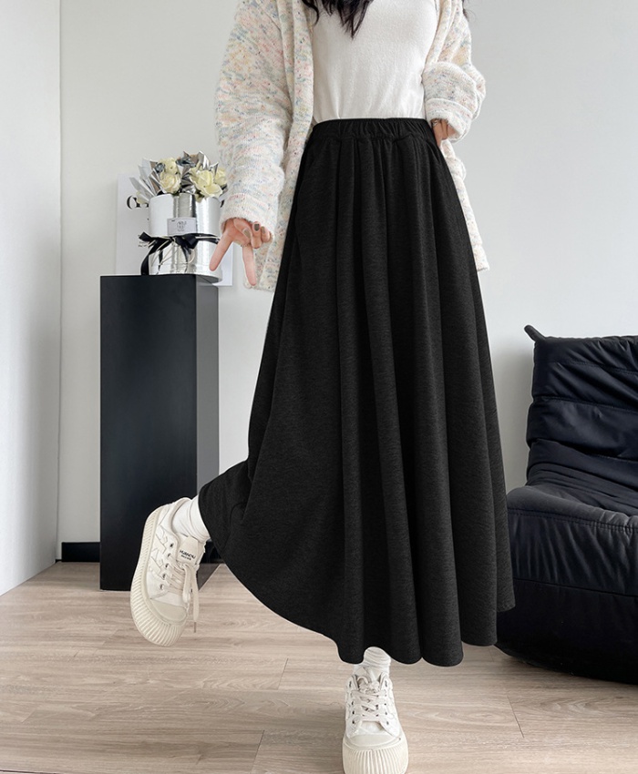 Slim lazy black skirt high waist loose A-line long skirt