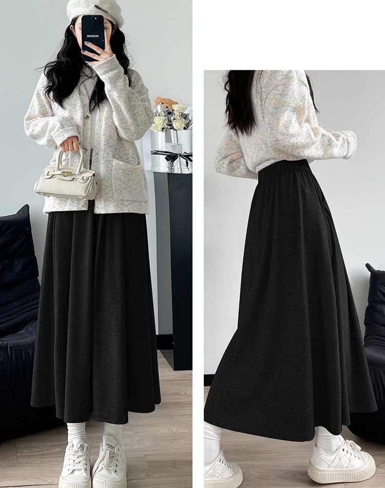 Slim lazy black skirt high waist loose A-line long skirt