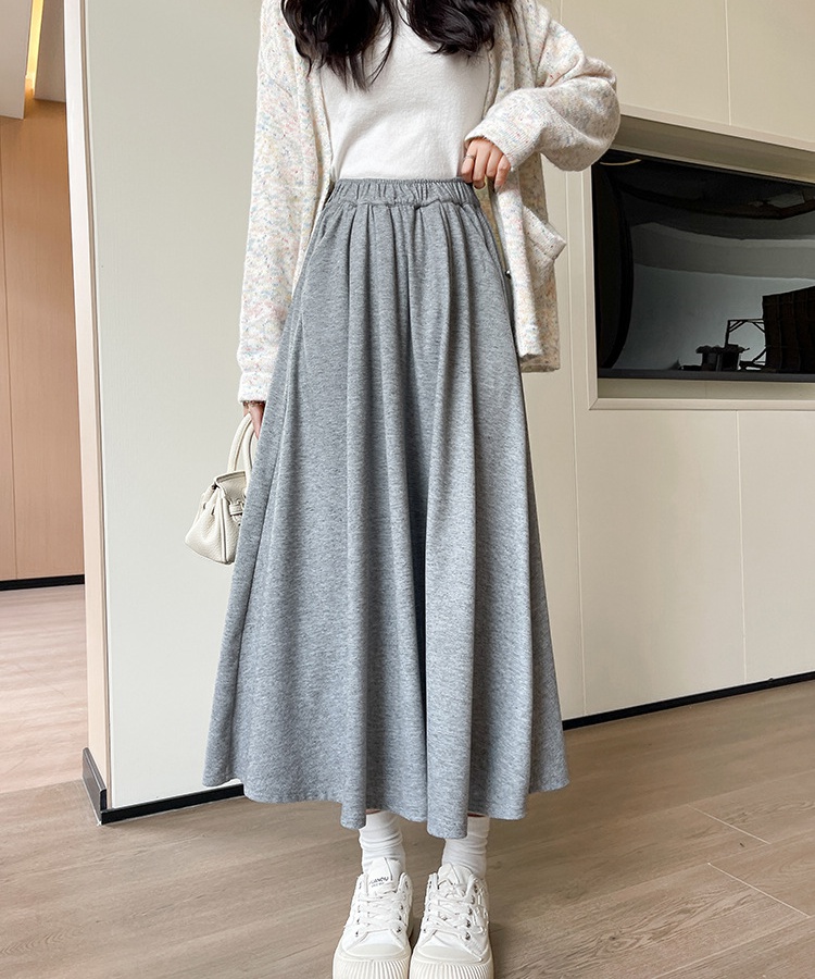 Slim lazy black skirt high waist loose A-line long skirt