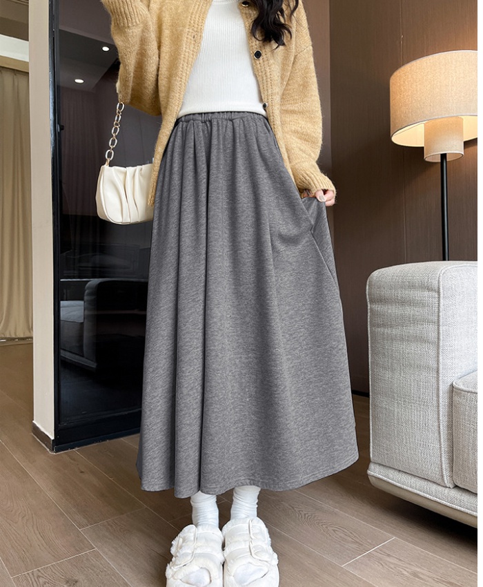 Slim lazy black skirt high waist loose A-line long skirt