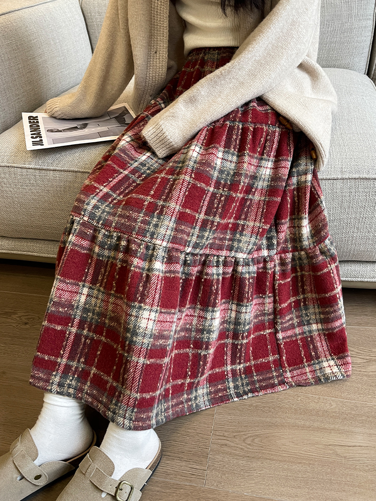 Autumn and winter christmas long dress woolen skirt for women