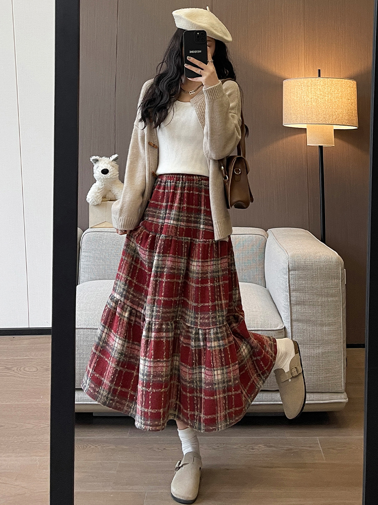 Autumn and winter christmas long dress woolen skirt for women