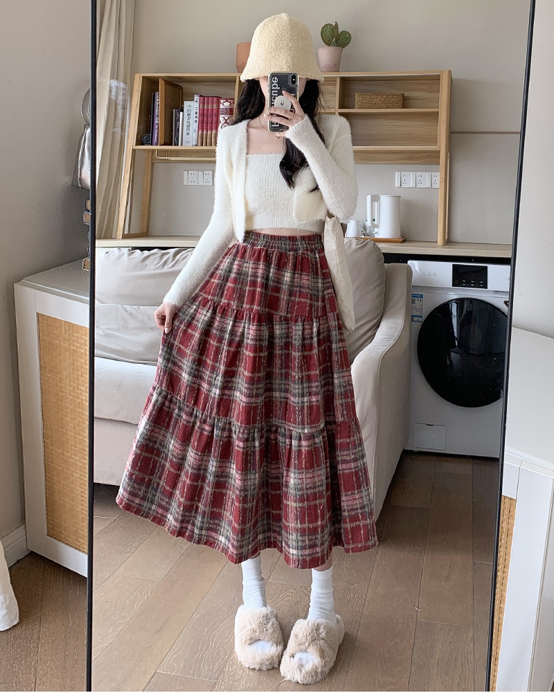 Autumn and winter christmas long dress woolen skirt for women