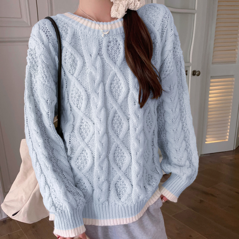 Knitted twist tops purple autumn and winter sweater for women