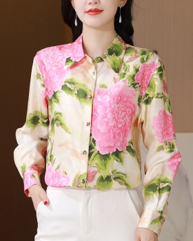 Printing real silk twill shirt fine romantic dazzle tops