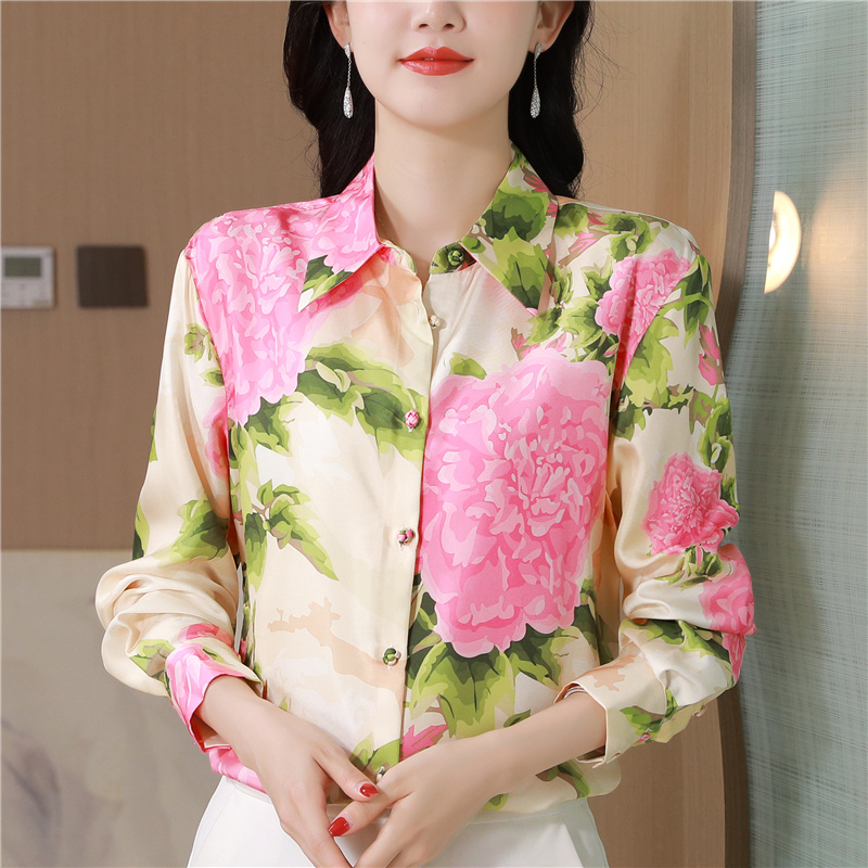 Printing real silk twill shirt fine romantic dazzle tops