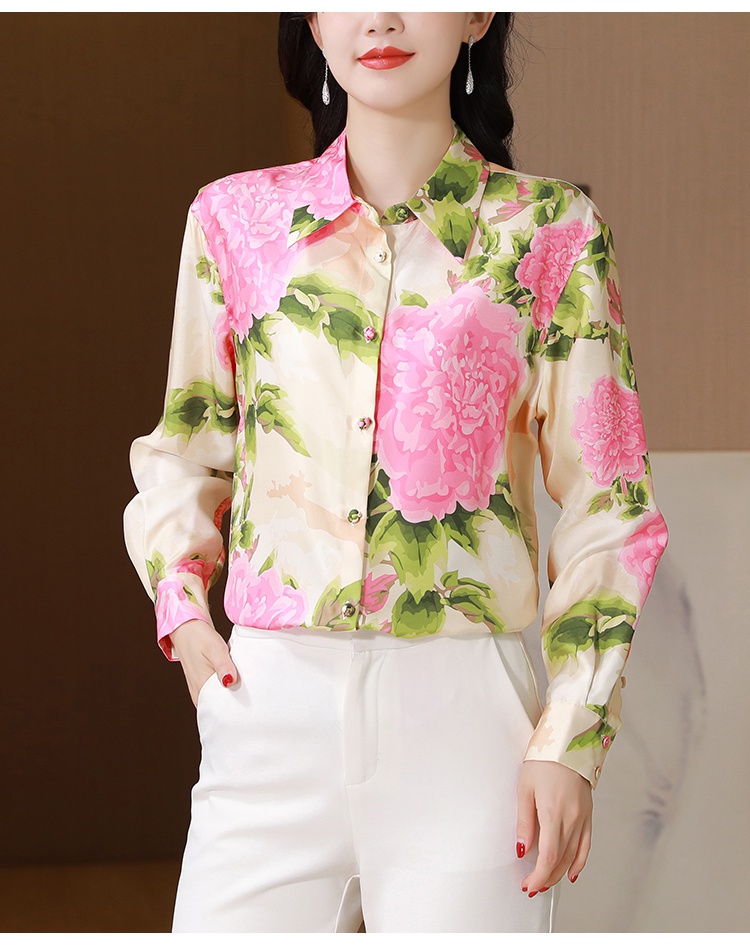 Printing real silk twill shirt fine romantic dazzle tops