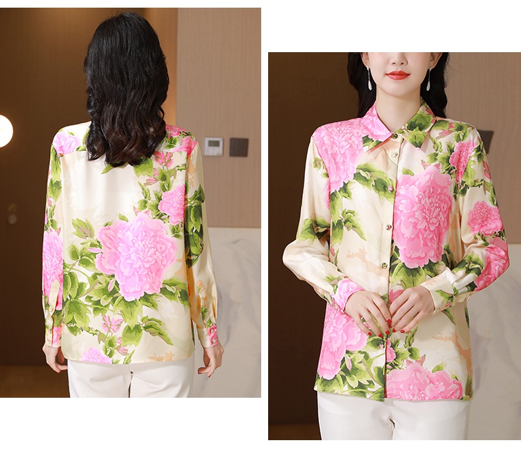 Printing real silk twill shirt fine romantic dazzle tops